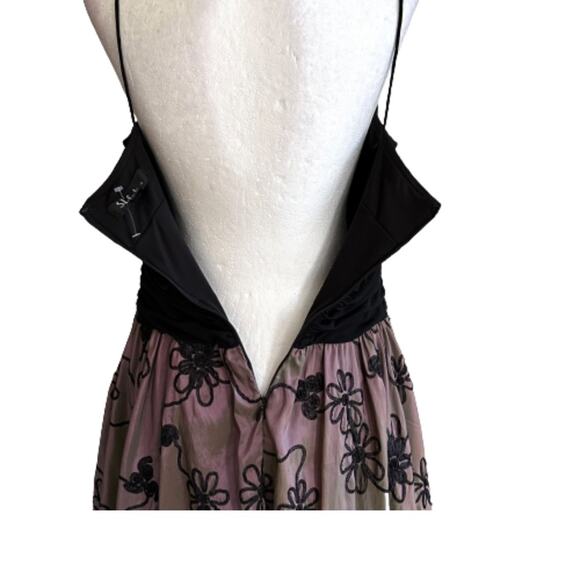 S.L. Fashions Black Iridescent Pink Green Chiffon Party Cocktail Dress Size 10P - Picture 7 of 13